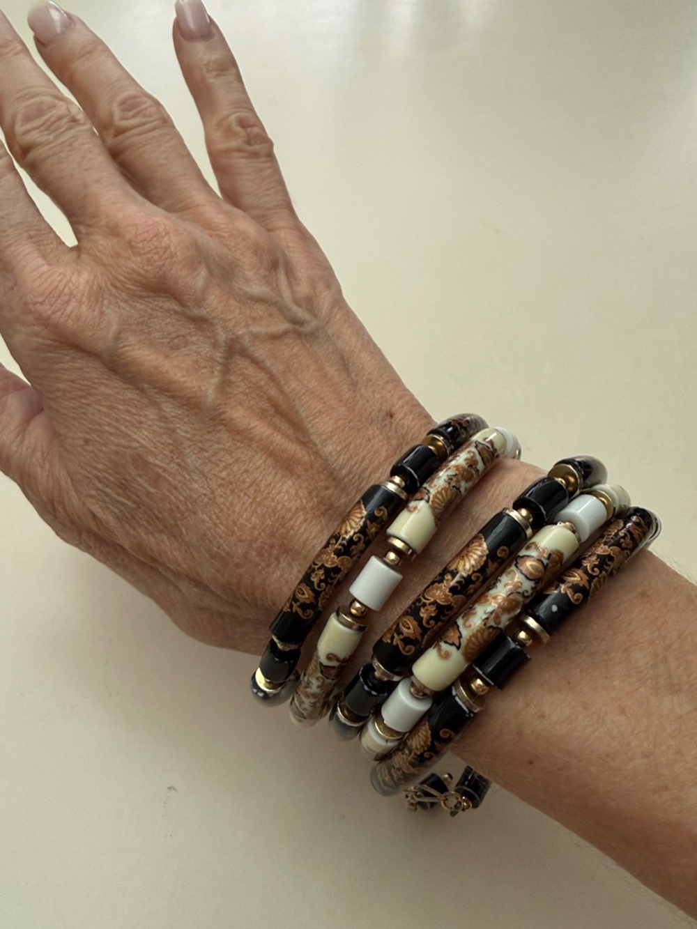 Vintage Lucite Floral Tube Bead Bracelet Stack Set of 5